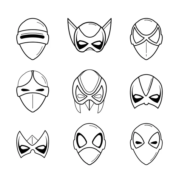 Conjunto de máscaras vector super héroe en estilo lineal — Vector de stock