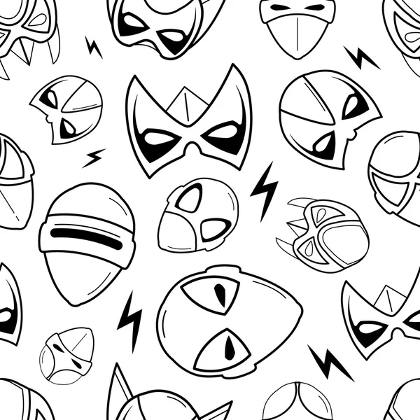 Seamless pattern of super hero masks in linear style — Stock Vector