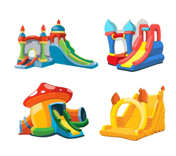 Illustration vectorielle des châteaux gonflables et des collines pour enfants sur l'aire de jeux Vecteurs De Stock Libres De Droits
