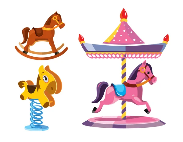 Vector ilustración conjunto de diferentes balanceo caballos pequeños — Vector de stock