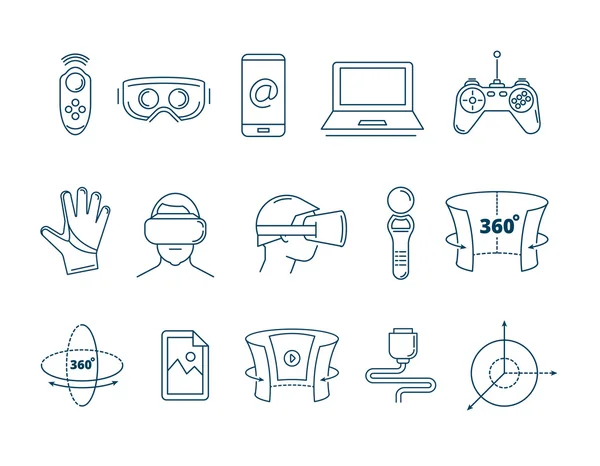 Set of linear icons virtual reality accessories — Stock Vector