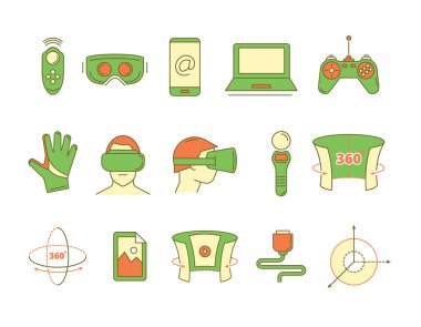 set of linear icons virtual reality accessories clipart