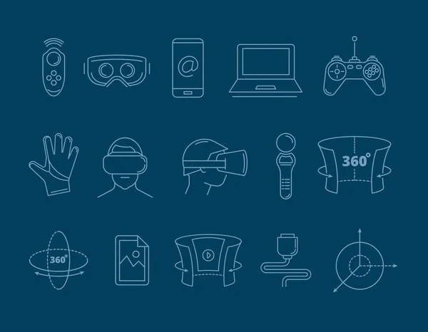 Set di icone lineari accessori realtà virtuale — Vettoriale Stock