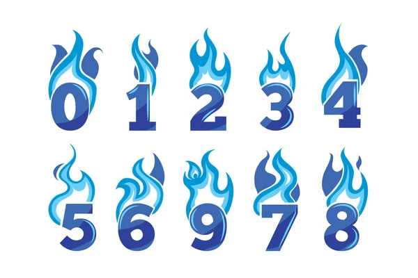 Mavi alev alev yanan sayıda vektör karikatür Icons set — Stok Vektör