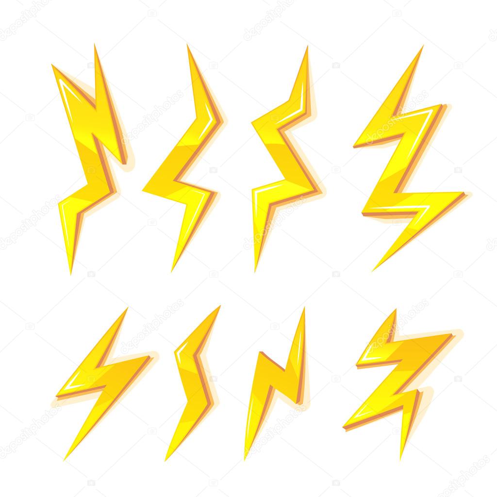 vector cartoon illustration set of Lightning Bolts.