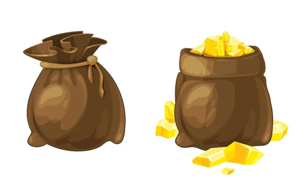 Set de dos bolsas con oro. Ilustración vectorial . — Vector de stock