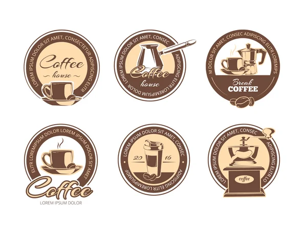 Set vettoriale di emblemi di caffè monocromatico, etichette, logo badge . — Vettoriale Stock