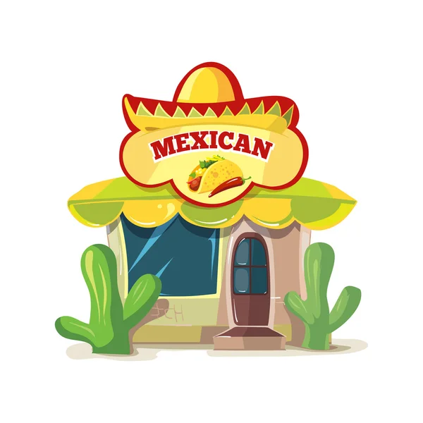 Vector illustration of mexican food bar or restaurant building facade — Stock Vector