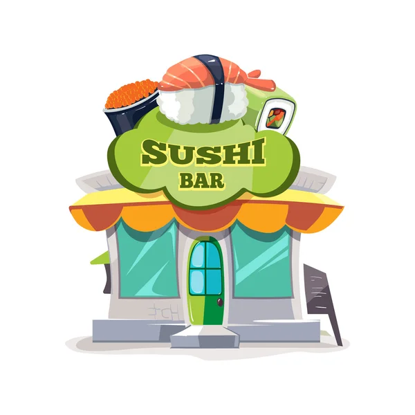 Vector illustration of sushi bar or chinese restaurant building facade. — Stock Vector