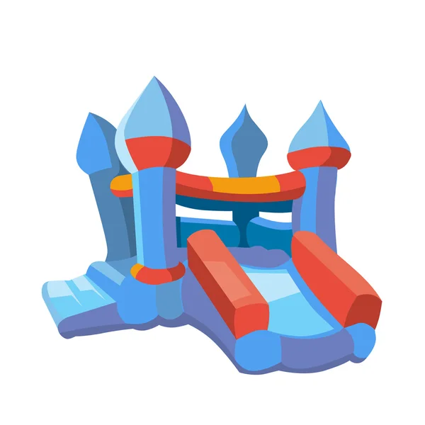 Vector illustration of inflatable castles and children hills on playground — Stock Vector