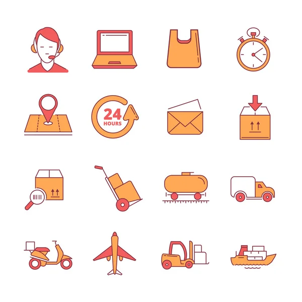 Big vector linear Icons set of logistics and delivery — Stock Vector