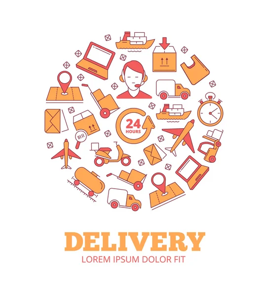 Illustrations in circle shape of logistics and delivery — Stock Vector