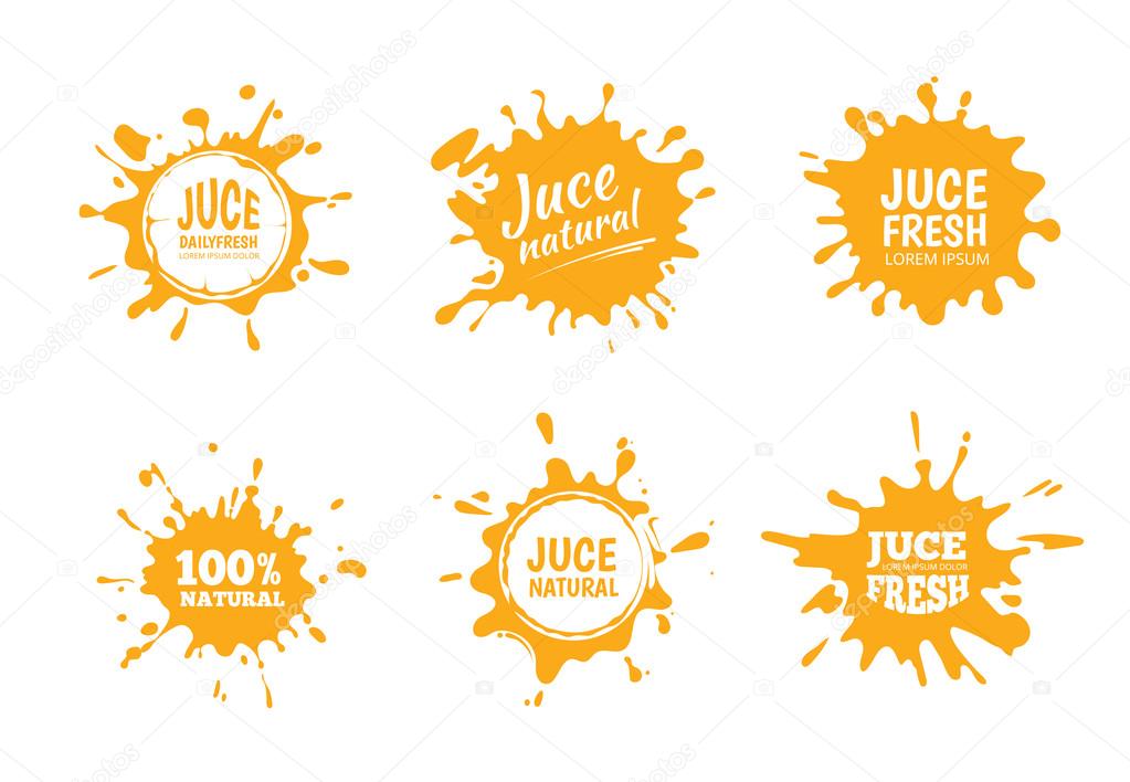 Vector illustration set of Yellow juice or honey labels. Pictures isolate on white background