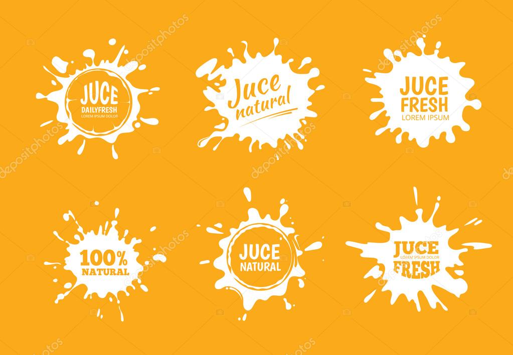 Vector illustration set of Yellow juice or honey labels. Pictures isolate on orange background