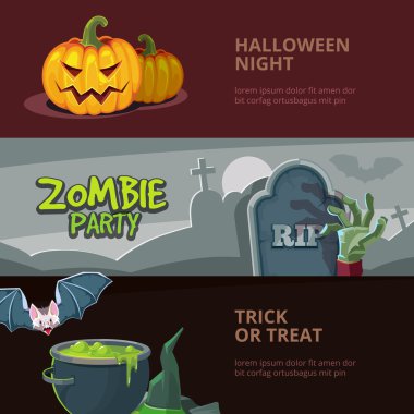 Üç yatay afiş vektör resimler Cadılar Bayramı