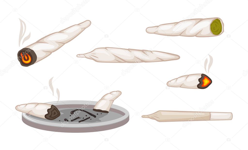 Marijuana shoals. Narcotic green hemp carefully wrapped in paper smoking only lit cigarette with ganja.