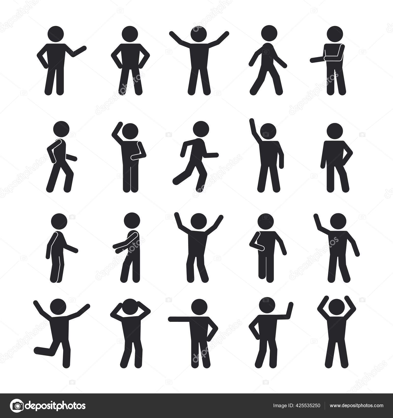Stick Man Gestures And Movement Set Simple Poses And Active Actions