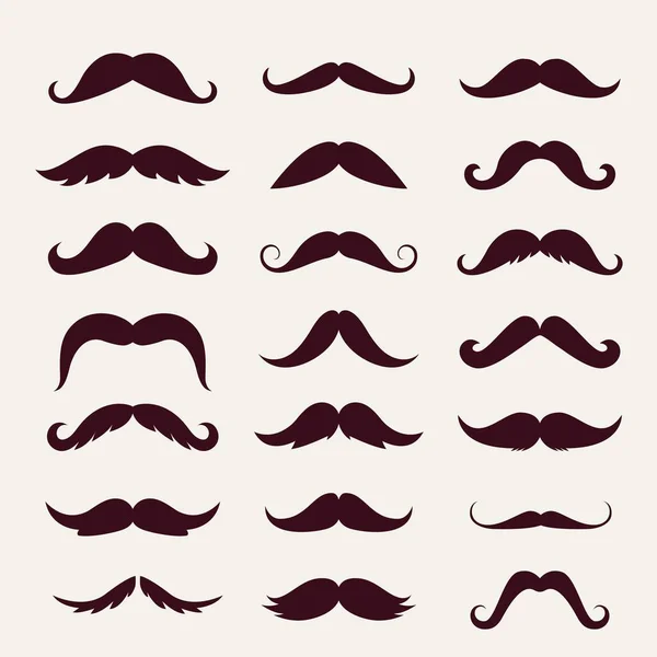 Mustache trendy styles set. Brown mustache curly horseshoe imperial pencil english pyramid italian and vintage narrow french walrus brush male hipster modern fashion. Chevron vector. — Stock Vector