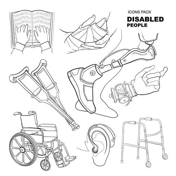 Imagini desenate manual pentru persoane cu handicap — Vector de stoc