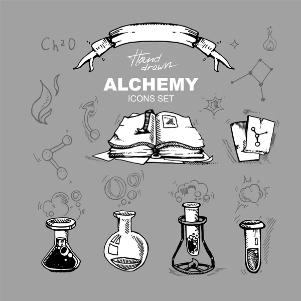 Набор значков алхимии — стоковый вектор