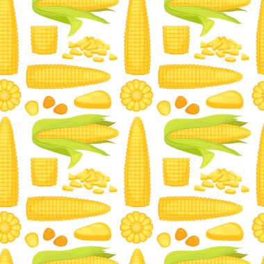 Mısır pürüzsüz desen. Altın tarımsal tatlı mısır, organik düzgün beslenme. vektör çizgi deseni.