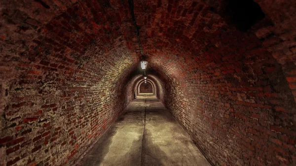 긴 지 하 벽돌 터널 각도 샷 — 스톡 사진