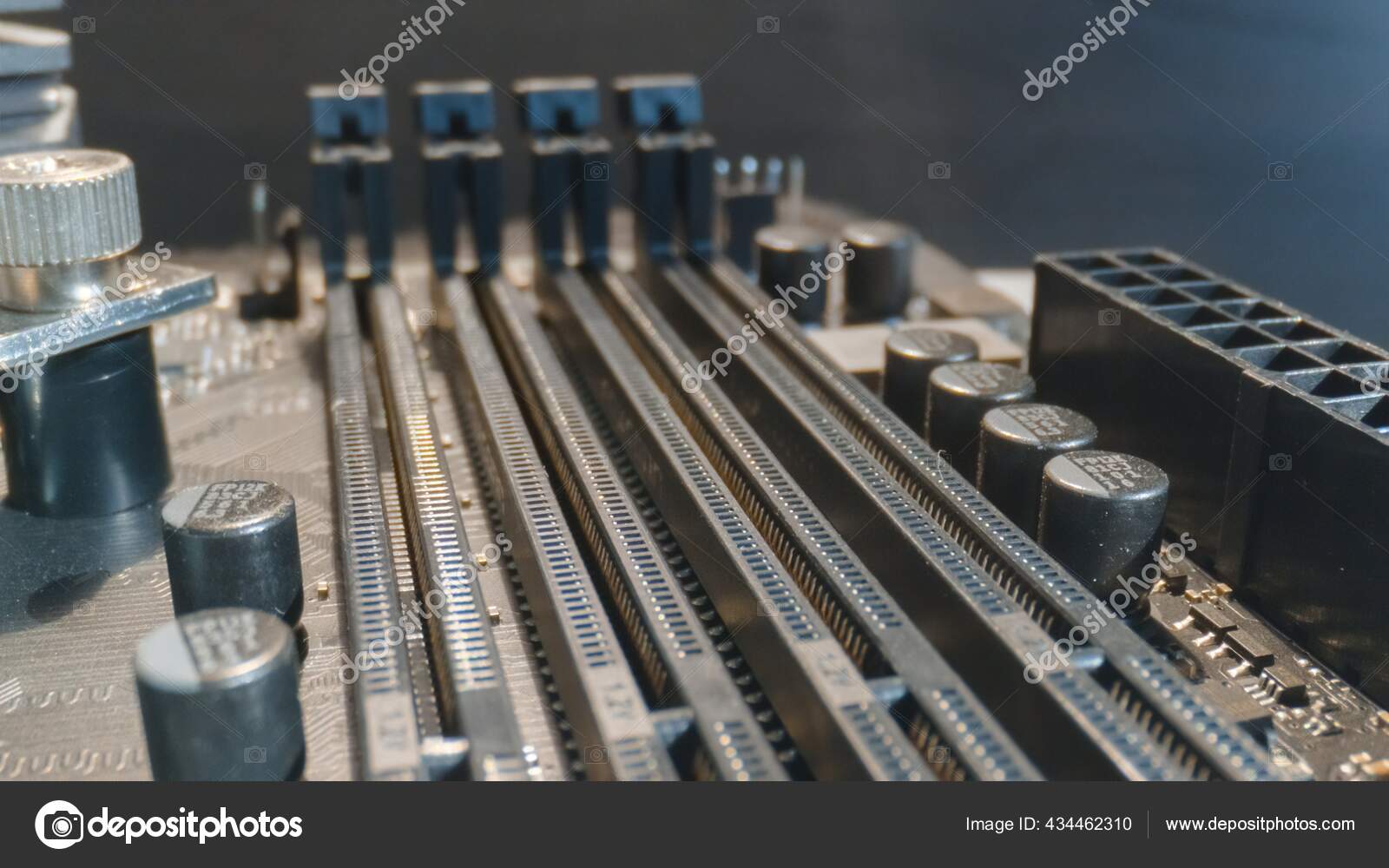 Motherboard close up photo with transistors Stock Photo by ©svedoliver