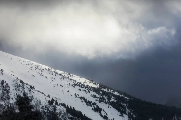 Kış karlı görkemli yüksek dağlar — Stok fotoğraf