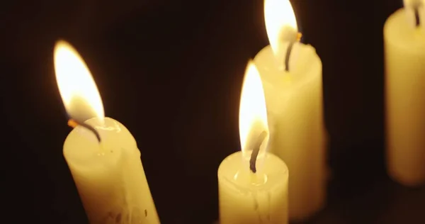 Candles Glowing Dark Background Closeup Footage — Stock Photo, Image
