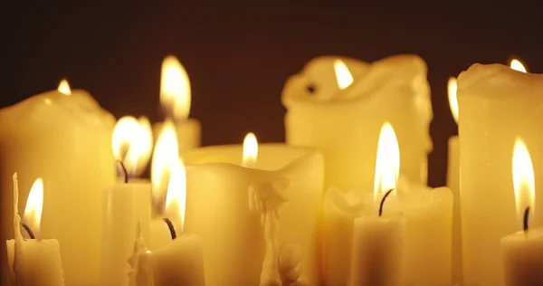 Candles Glowing Dark Background Closeup Footage — Stock Photo, Image