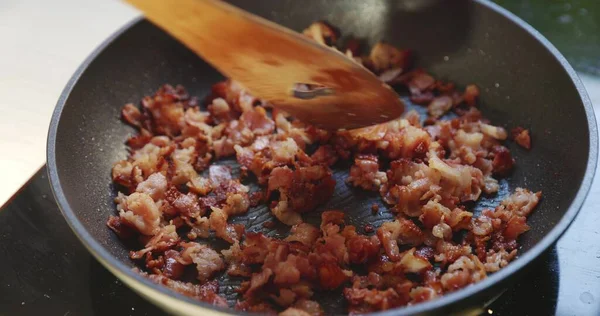 Crispy Beacon Frying Pen Closeup Footage — Stock Photo, Image