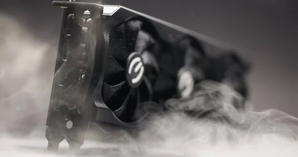 Graphics Card Smoke Rising Dark Background Closeup — Stock Photo, Image