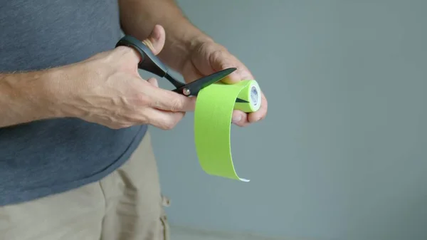 Cutting Colorful Tape Slow Motion Footage Closeup — Stock Photo, Image