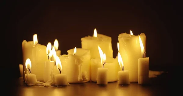 Candles Glowing Dark Background Closeup Footage — Stock Photo, Image