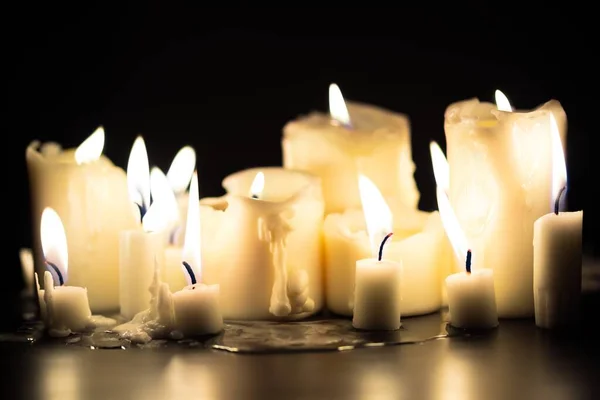 Candles Glowing Dark Background Closeup Footage — Stock Photo, Image