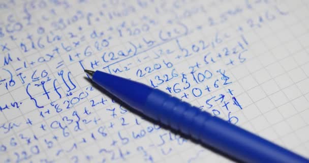 Math handwriting in notebook closeup — Stock Video