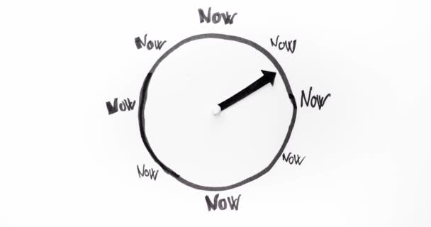 Ρολόι που δείχνει ΤΩΡΑ σε κάθε δευτερόλεπτο. έννοια της λήψης αποφάσεων — Αρχείο Βίντεο