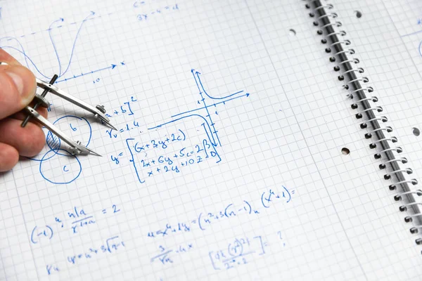 Math handwriting in notebook closeup — Stock Photo, Image