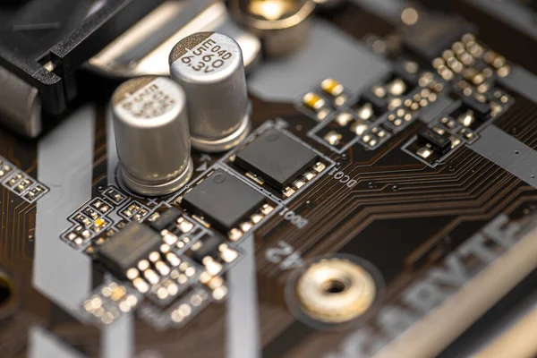 Closeup of computer board with conductors — Stock Photo, Image