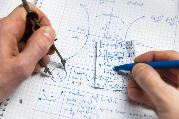 Math handwriting in notebook closeup — Stock Photo, Image