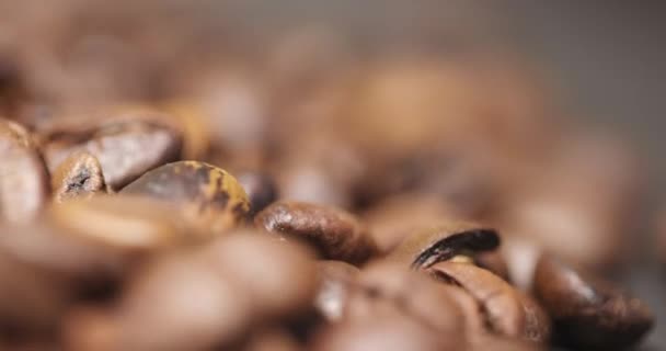 Pilha de grãos de café torrados girando com luzes dançantes — Vídeo de Stock