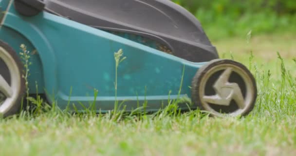 Närbild av gräsklippare i slow motion — Stockvideo