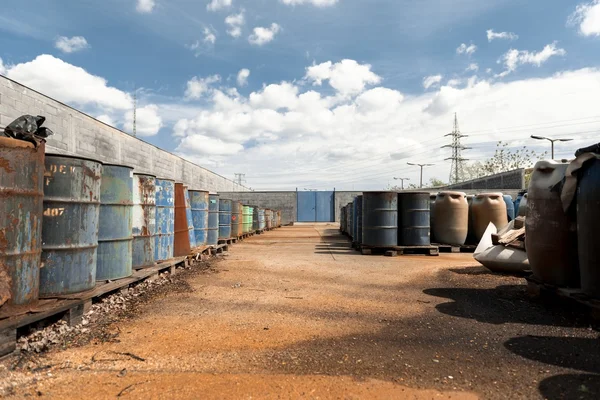 Several barrels of toxic waste glider footage — Stock Photo, Image