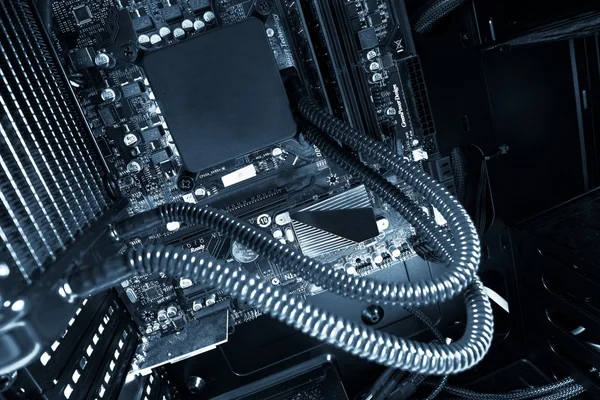 Computer motherboard with cooling — Stock Photo, Image