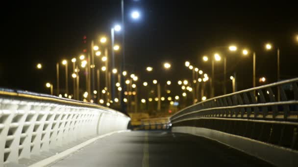 Empty bridge at night with lights — Stock Video