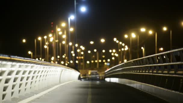 Empty bridge at night with lights — Stock Video