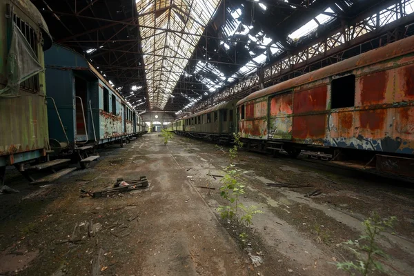 Güterzüge in altem Bahndepot — Stockfoto