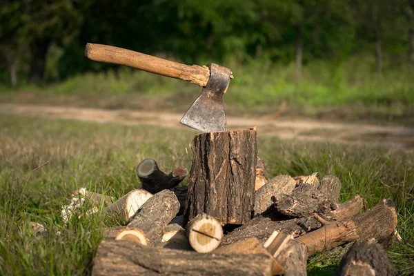 Firewood and old axe — Stock Photo, Image