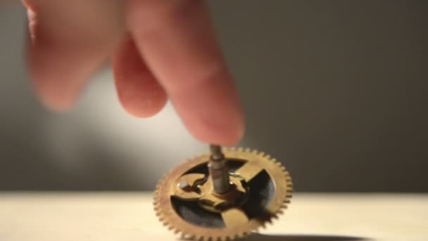 Old gears on table spinning — Stock Video