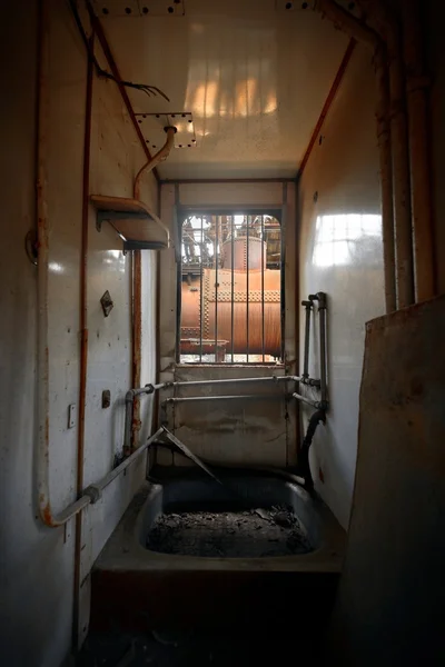 Messy vehicle interior of a train carriage — Stock Photo, Image